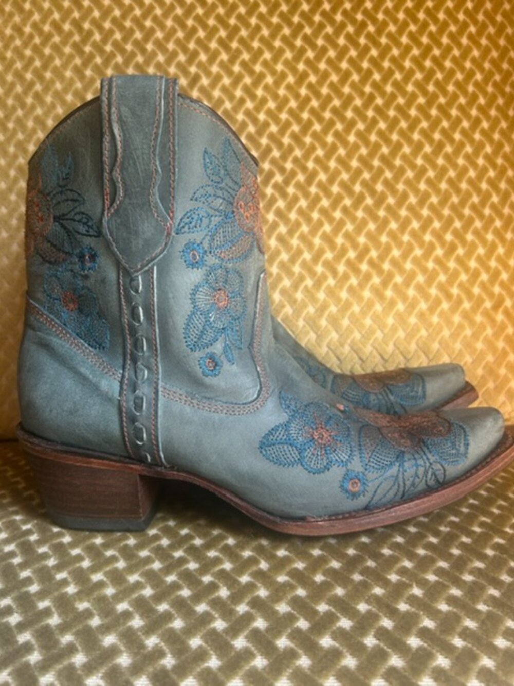 Corral Rich Blue Leather Flower Embroidered Zip Ankle Snip Western Booties NEW - Picture 9 of 16